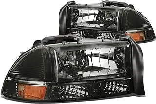 DNA MOTORING HL-OH-DD974P-SM-AM Smoke Lens Amber Headlights Replacement For 98-04 Durango Dakota