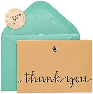 Papyrus Thank You Cards with Envelopes, Kraft with Flower (14-Count)