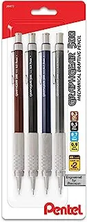 قلم رصاص آلي قابل لإعادة الملء من Pentel GraphGear 500 - 4 عبوات من أقلام الرصاص الميكانيكية تتضمن - أحجام الرصاص 0.3 مم، 0.5 مم، 0.7 مم و0.9 مم