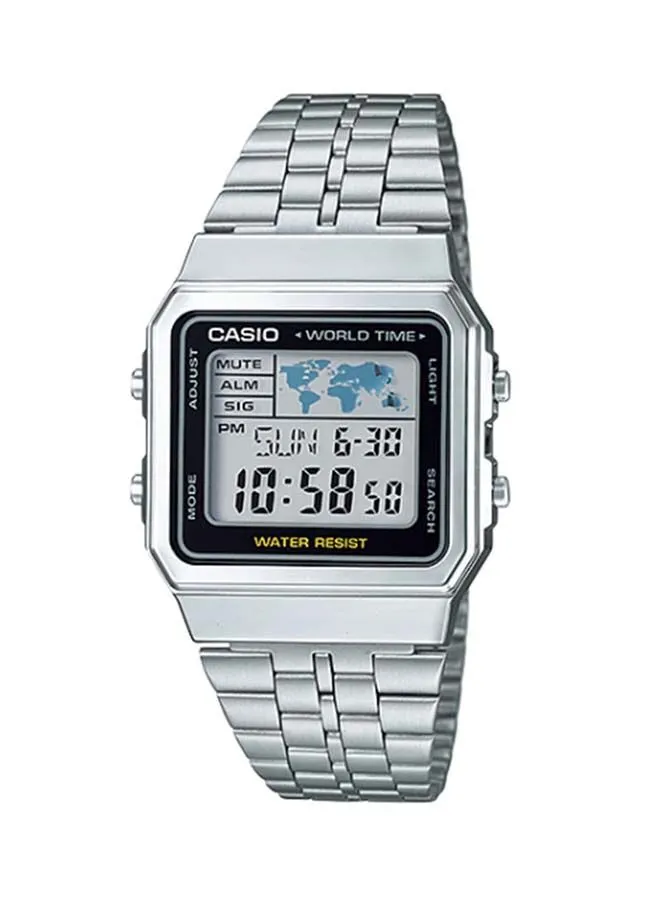 CASIO ساعة يد رقمية ستانلس ستيل A500WA-1DF - 33 ملم - فضي