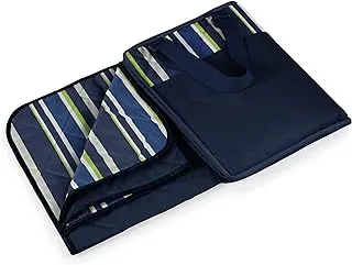 Picnic Time Vista Outdoor Picnic Blanket Tote, Navy Blue with Stripes, 16 x 11 x 3