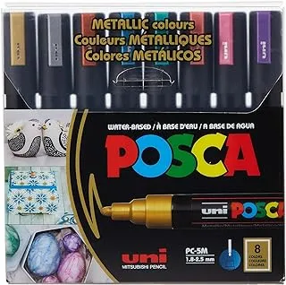 أقلام تحديد دائمة مائي POSCA PC-5M ، مجموعة من 8 (ألوان معدنية)