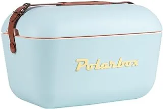 Polarbox 20L Classic Cooler Box with Leather Strap, Sky Blue & Yellow | Rigid Thermal Insulated Ice Box for Beach, ice cooler box for Picnic & Party | Convertible Lid & Polypropylene Insulation