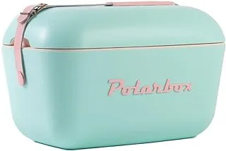 Polarbox 20L Pop Cooler Box with Leather Strap, Cyan & Baby Rose | Rigid Thermal Insulated Ice Box for Beach, Picnic & Party | Convertible Lid & Polypropylene Insulation