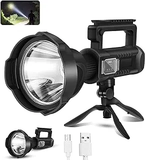 Chanarily Rechargeable High Lumens Spotlight Flashlight, 100000 Lumens Super Bright LED Searchlight with Tripod, 4 Modes, IPX5 Waterproof, Handheld Spotlight for Camping, Home Security, Emergency