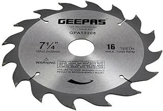 Geepas Professional Circular Saw Blade, 185 mm x 2 mm x 30 mm Size, 16 Teeth, Silver/Black