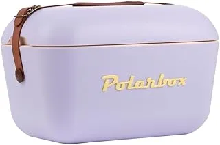 Polarbox 20L Classic Cooler Box with Leather Strap, Lilac & Yellow | Rigid Thermal Insulated Ice Box for Beach, Picnic & Party | Convertible Lid & Polypropylene Insulation