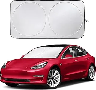 EcoNour Windshield Sunshade for Car | 240T Polyester Shield for Tesla Model 3 Sunshade | Superior UV & Heat Protection Model Y Sunshade | Car Interior Accessories for Summer