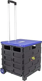 dbest products Quik Cart Pro Wheeled Rolling Crate Teacher Utility with seat Heavy Duty Collapsible Basket with Handle, Blue