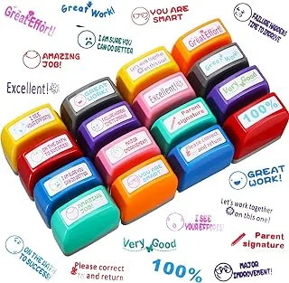 16 Pcs Teacher Stamps for Grading Classroom Motivation School Grading Stamps Encouraging Comments Teacher Supplies for Classroom Self Inking Stamps for Teachers Colorful Classroom Stamps (Warm Style)