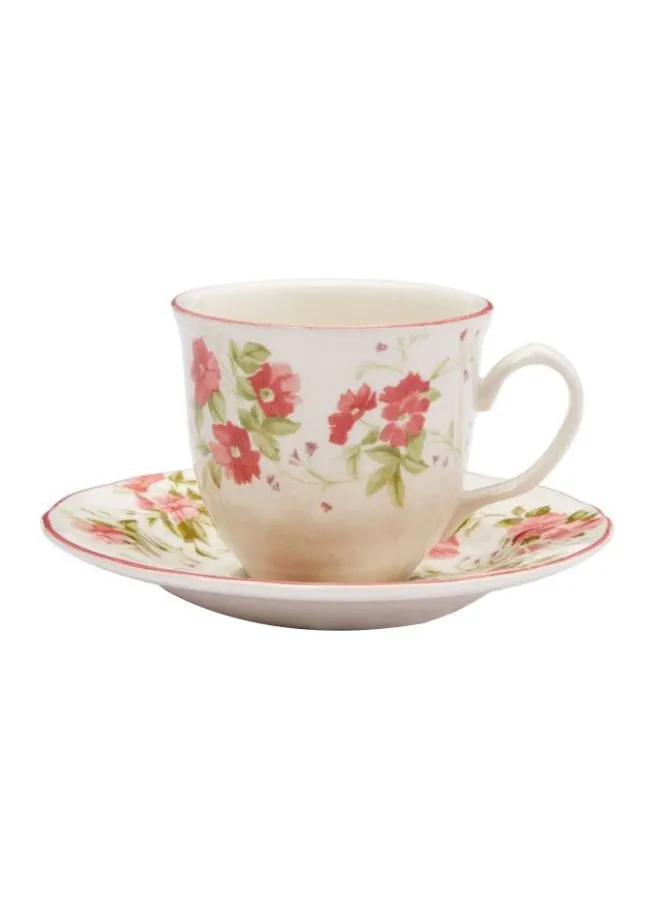 Claytan Cup And Saucer Set White/Pink/Green 200ml