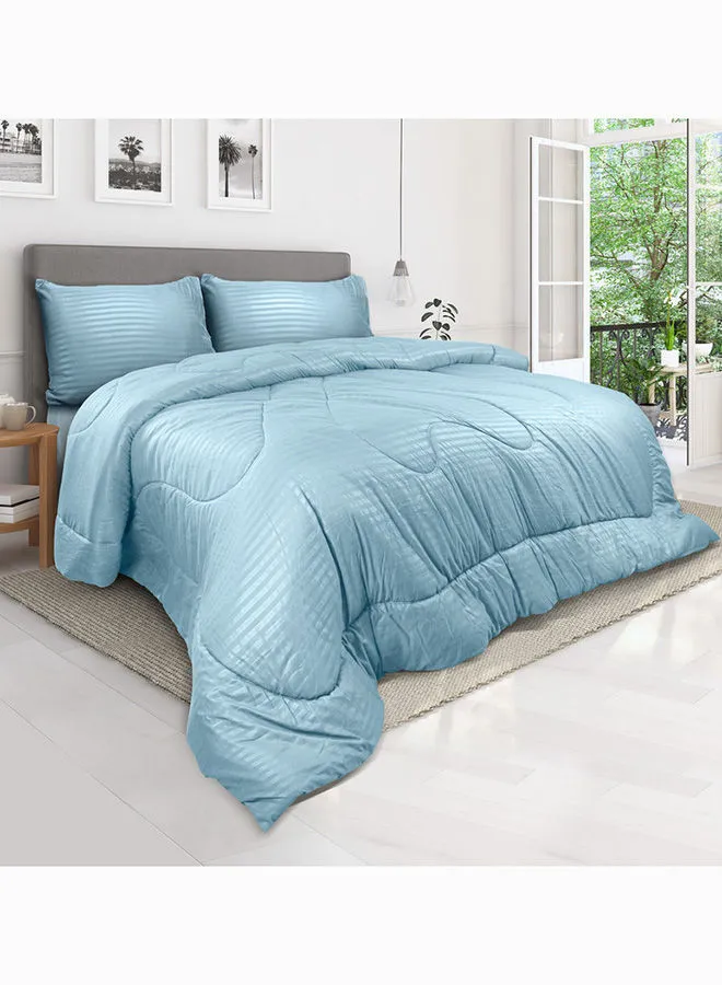 Hotel Linen Klub Down Alternative Comforter  Set -Ultra Soft Brushed Stripe Microfiber Fabric, 200GSM Soft Fibersheet Filling, Size : King  240 x 260cm , Color: Aqua