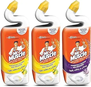 Mr. Muscle Deep Action Thick Liquid Toilet Cleaner Bundle, 2 x Citrus & 1 x Lavender Scent, Reaches Hidden Germs & Grime Under The Rim, 3 x 750ml