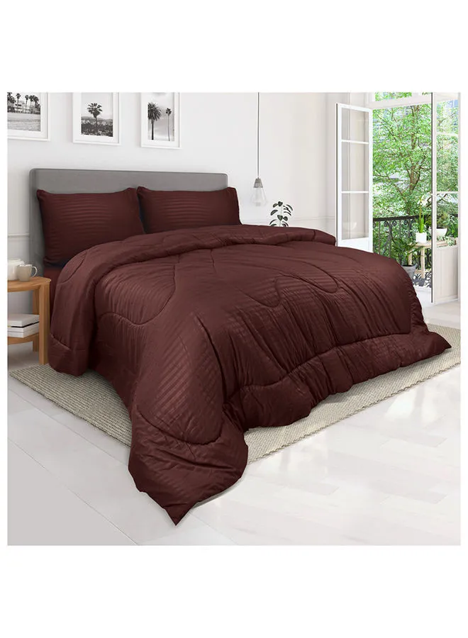 Hotel Linen Klub Down Alternative Comforter  Set -Ultra Soft Brushed Stripe Microfiber Fabric, 200GSM Soft Fibersheet Filling, Size : Double  220 x 240cm , Color: Chocolate