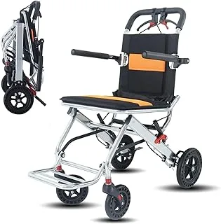 Portable Folding Wheelchair, Travel Wheelchair with handbrake, Ultra-Light Wheelchair for The Elderly and Children (with Bag) (8 inch Rubber Rear Wheel)