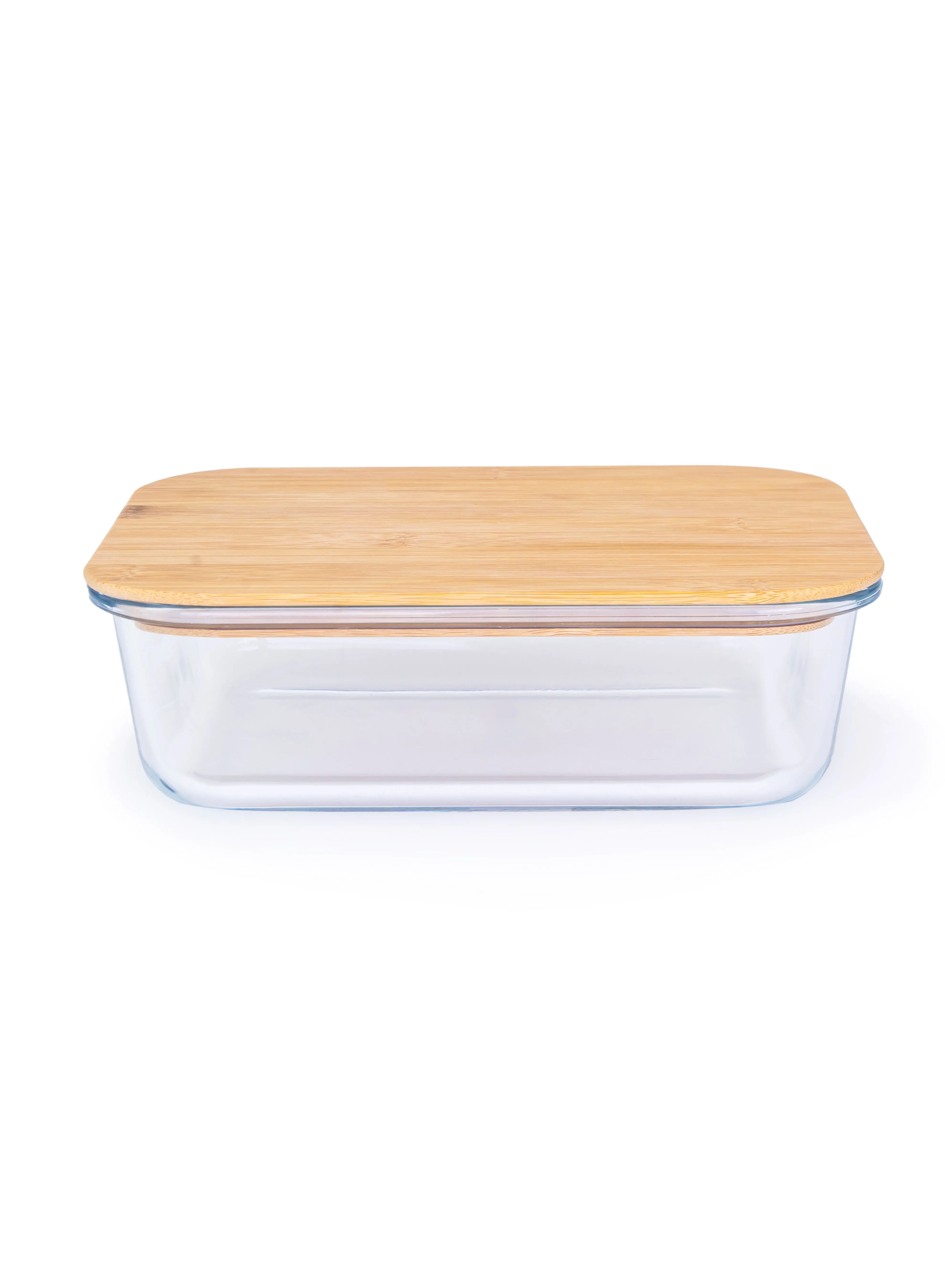 Cuisine Art Rectangular Glass Food Container With Bamboo Lid Clear 640ml