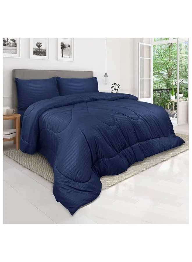 Hotel Linen Klub Down Alternative Comforter  Set -Ultra Soft Brushed Stripe Microfiber Fabric, 200GSM Soft Fibersheet Filling, Size : Double  220 x 240cm , Color: Navy Blue