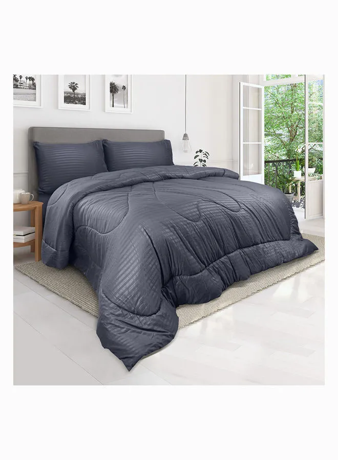 Hotel Linen Klub Down Alternative Comforter  Set -Ultra Soft Brushed Stripe Microfiber Fabric, 200GSM Soft Fibersheet Filling, Size : Double  220 x 240cm , Color: Dark Blue