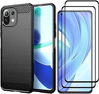 Wuzixi for Oppo A55s 5G Case + [2 Pack] HD Tempered Glass Screen Protector, Silicone Case, Shockproof and durable, Phone Cover for Oppo A55s 5G. Black