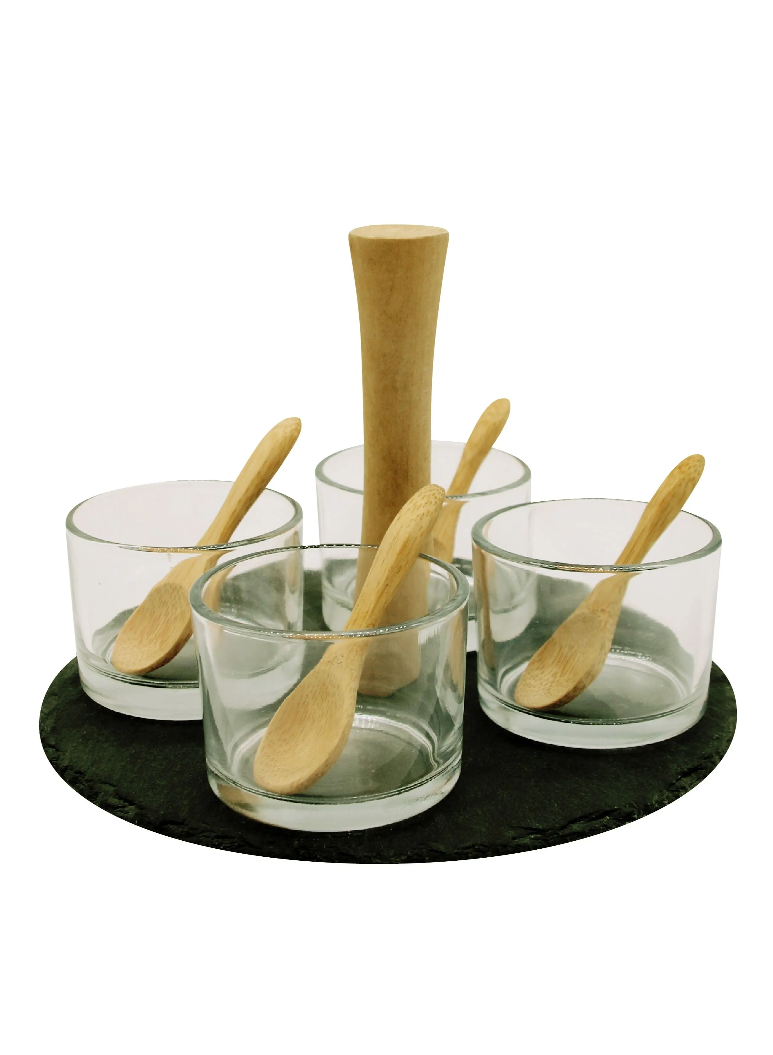 Cuisine Art Cuisine Art Round Slate Serving Set with 4 Glass Bowls