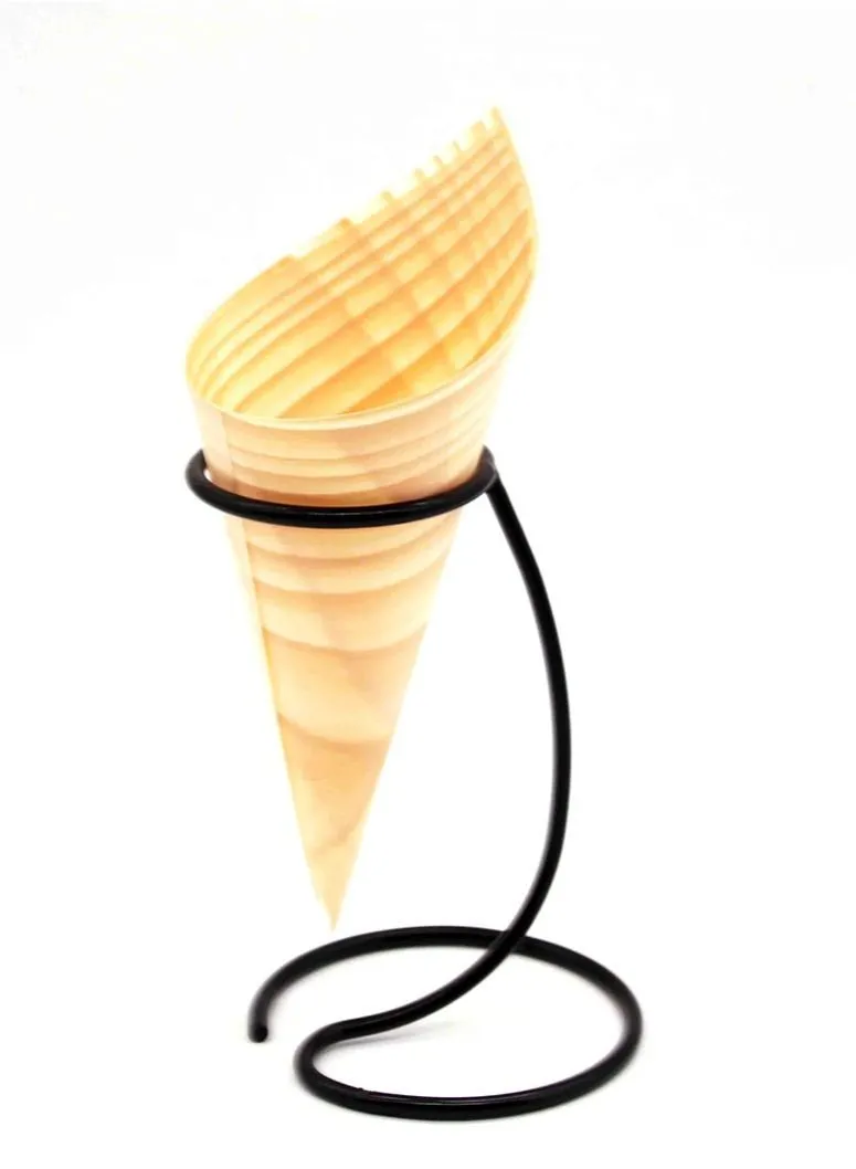 Cuisine Art Cuisineart Wooden Ice Cream or Food Paper Cone with Metal Holder Stand Display Rack for Home Kitchen and Commercial Use