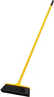 Royalford Royalbright Indoor Floor Broom with Long Steel Handle Versatile Push for All Types of Floors, Powerful Bristle Perfect Corner Cleaning, Lightweight Yellow L RF11999