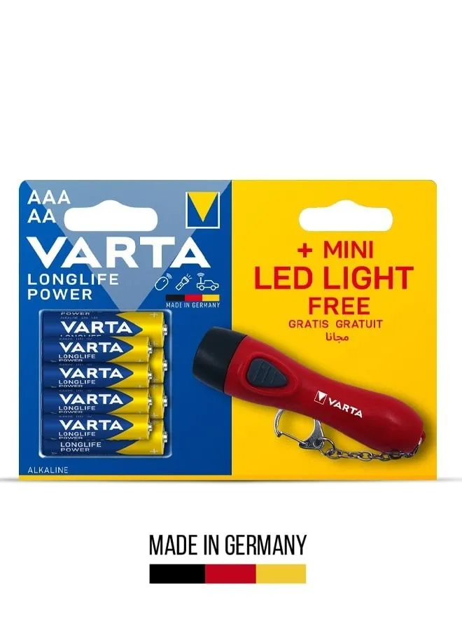 مجموعة مصابيح VARTA Varta LongLife Power Mini Flashlight - مشرقة ومتينة مع بطاريات 4xAA و4xAAA