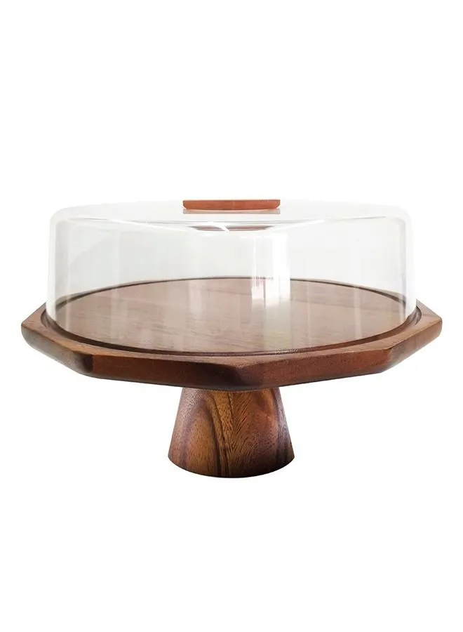 BILLI Decagon Cheese and Cake Tray Stand with Acrylic Dome and Wooden Base Stand