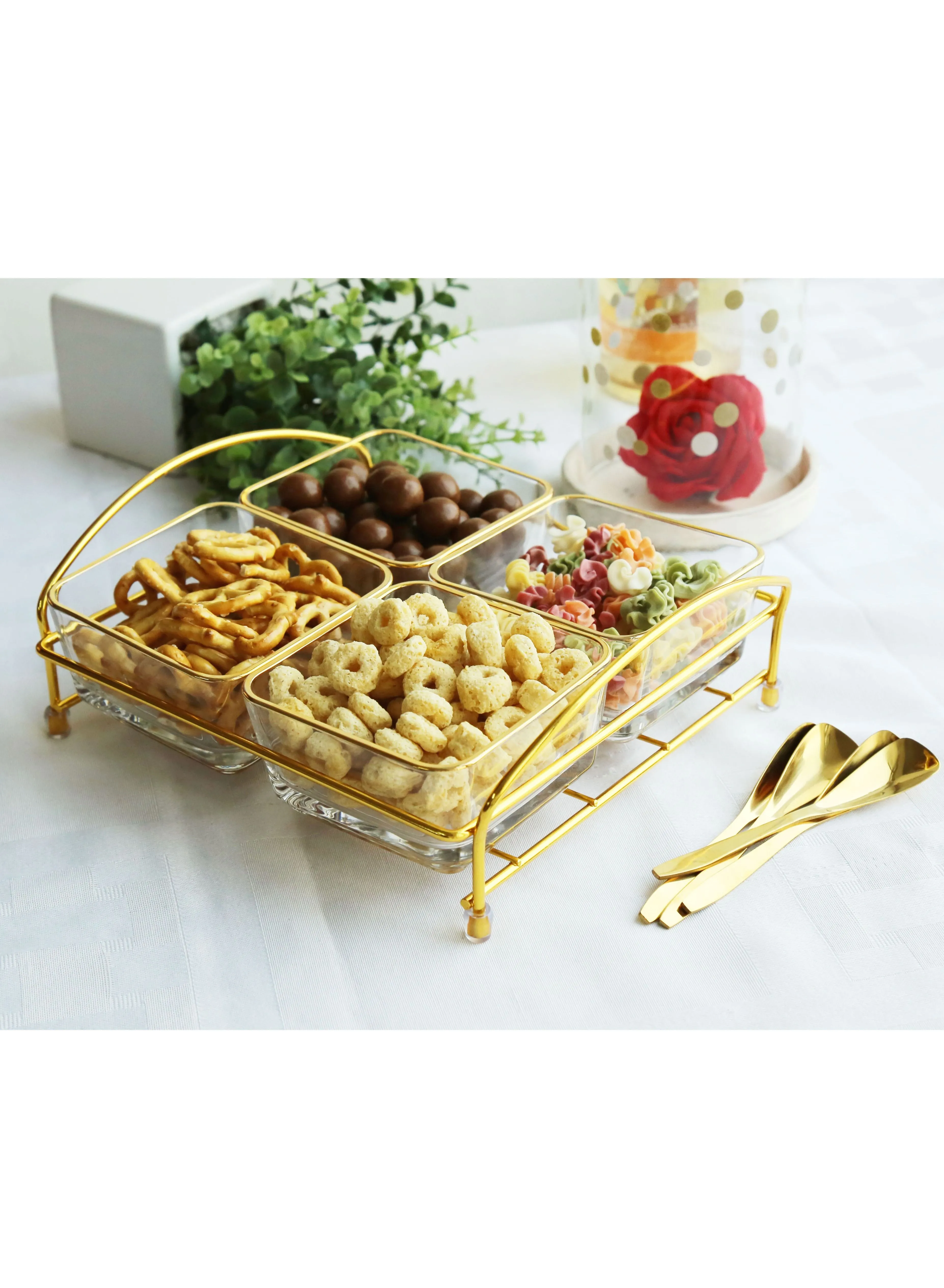 CusineArt 9pcs Bowls Serving Set with Golden Stainless steel stand, Stand