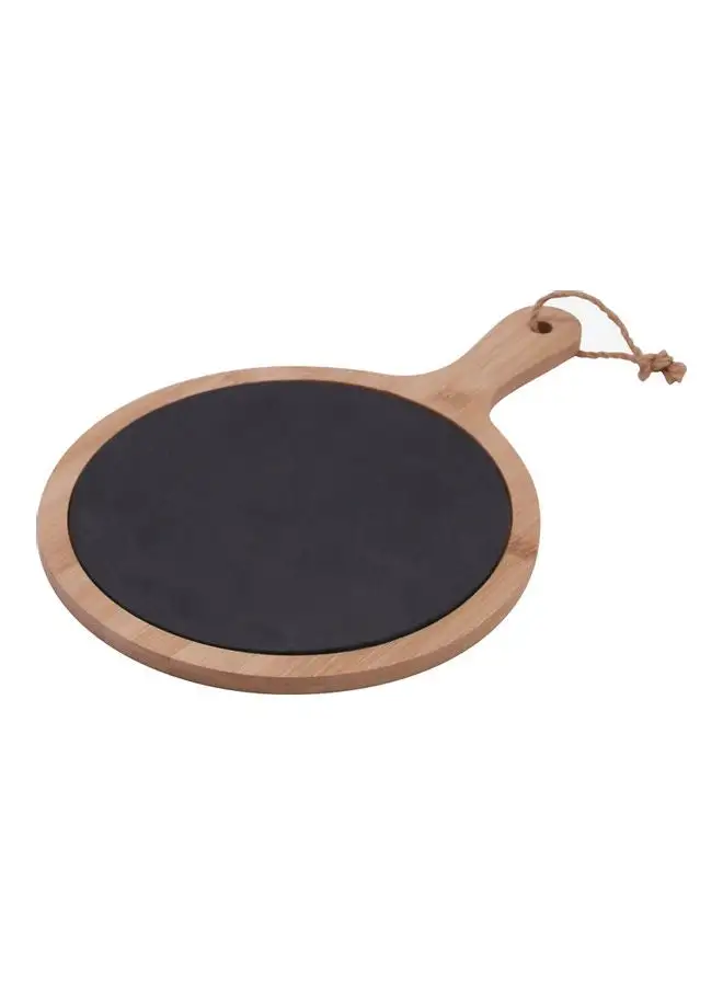 Cuisine Art Bamboo Slate Round Serving Tray With Handle Multicolour 33 x 23 x 1cm