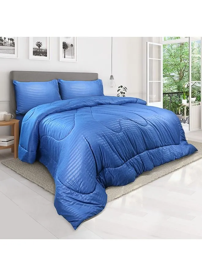 Hotel Linen Klub Down Alternative Comforter  Set -Ultra Soft Brushed Stripe Microfiber Fabric, 200GSM Soft Fibersheet Filling, Size : King  240 x 260cm , Color: Royal Blue