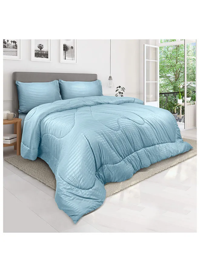 Hotel Linen Klub Down Alternative Comforter  Set -Ultra Soft Brushed Stripe Microfiber Fabric, 200GSM Soft Fibersheet Filling, Size : Double  220 x 240cm , Color: Aqua