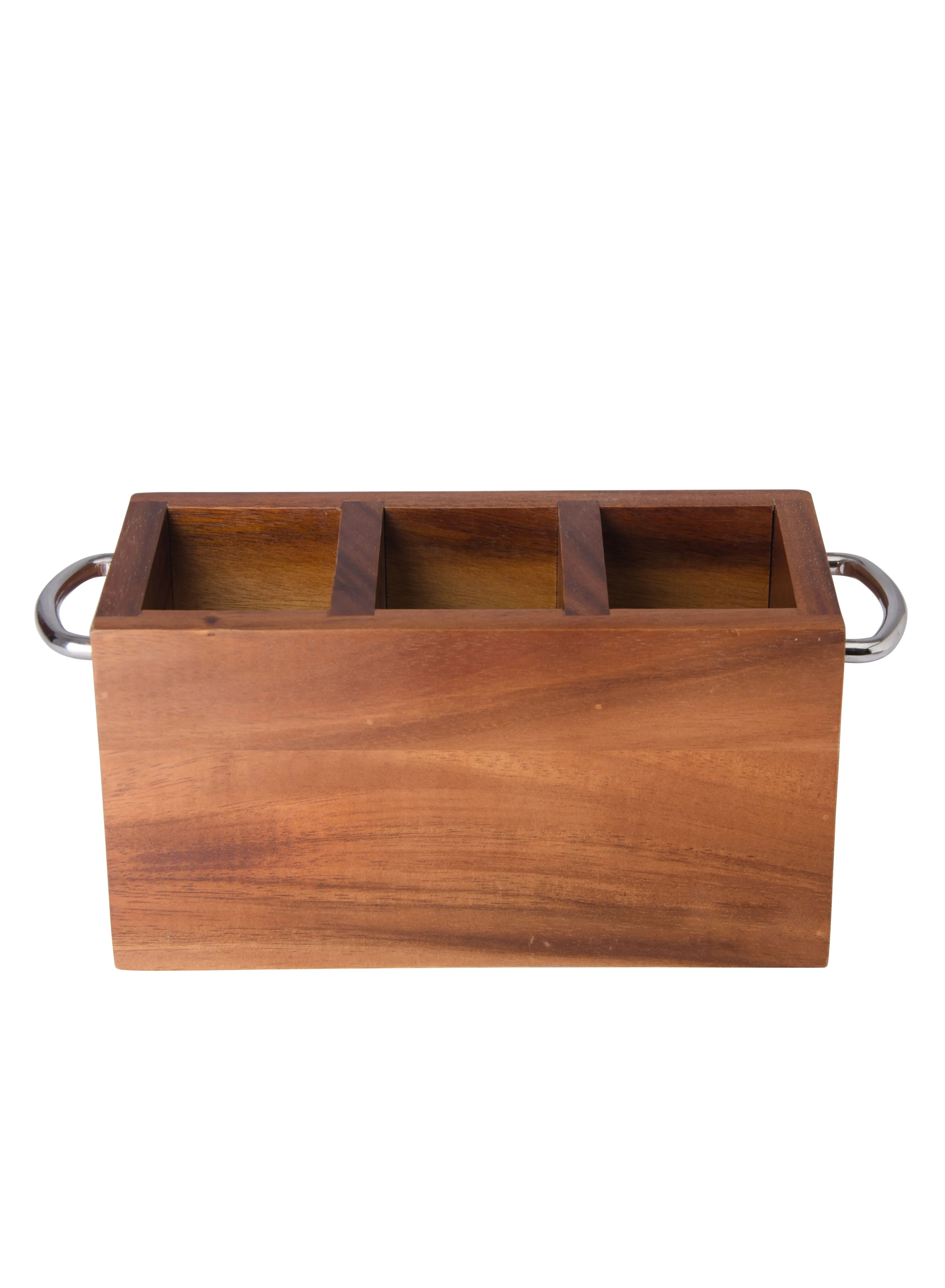 BILLI Wooden Cutlery Holder With Metal Handle Brown