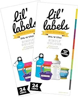 Removeable, Write-On Food Bottle Labels, Write-On, Self-Laminating, Freezer Safe Waterproof Kids Name Labels for Baby Bottles, Sippy Cup for Daycare School, Dishwasher Safe (Simply Colors, Set of 2)