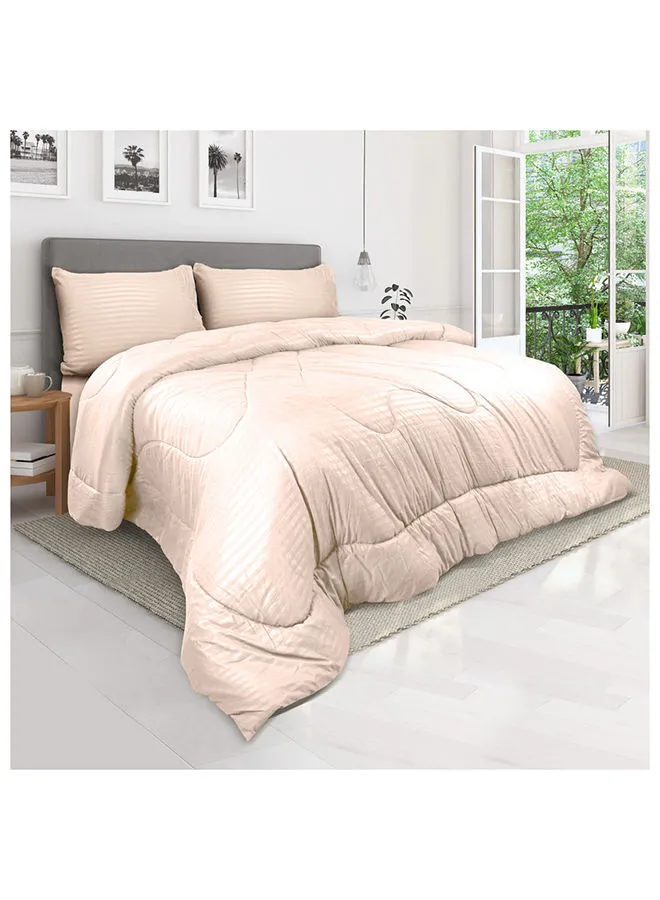 Hotel Linen Klub Down Alternative Comforter  Set -Ultra Soft Brushed Stripe Microfiber Fabric, 200GSM Soft Fibersheet Filling, Size :Single 160 x 200cm , Color: Cream