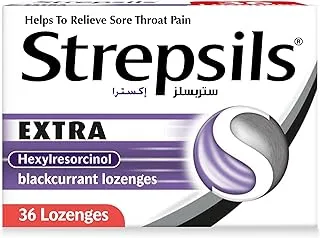 Strepsils Extra Blackcurrant Lozenges, Double Action, Effective Pain Relief For Sore Throats, 36 Lozenges