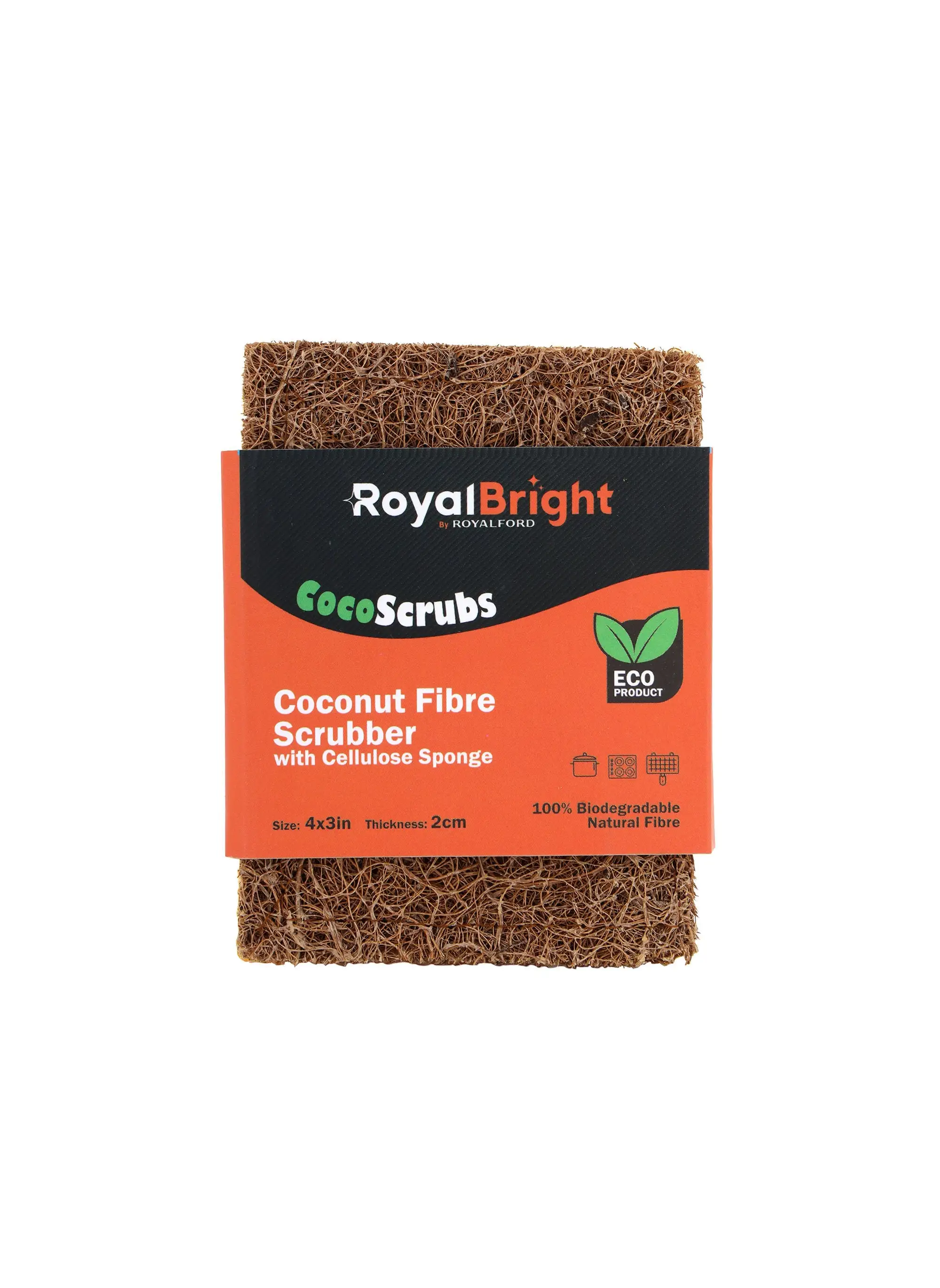 Royalford Coconut Fibre Scrubber, Cellulose Sponge Stitched, RF10820 | Biodegradable Natural Sponge | Eco Friendly Plant Cellulose Washing up Sponge for Dishes