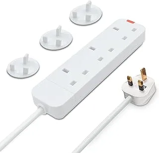 Empire Extension Lead 2M, Extension Cord with 3 Plugs, 1500W Power Strip, White Extension Cable with Safety Doors, 13A Extension Cord with Multiple Outlets for Home and Office