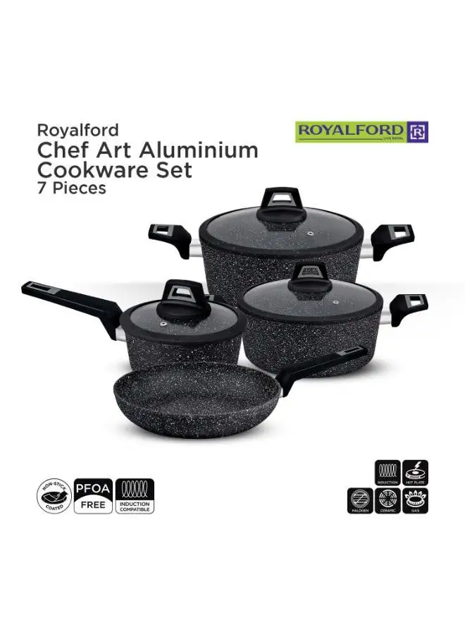 Royalford Royalford 7 Pieces Chef Art Aluminium Cookware Set Black 54.5x20x33cm