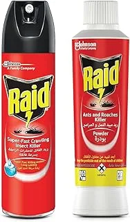 Raid Super-Fast Crawling Insect Killer Bundle, 1 x Aerosol Spray 300ml & 1 x Powder 250ml, Long Lasting, Leaves No Harsh Smell