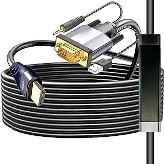 VGA to HDMI Adapter 25FT, with Audio VGA to HDMI Converter VGA to HDMI Cable with Audio, Active Male VGA-HDMI Out Lead Video Adattatore Cord for Computer,Laptop,Projector