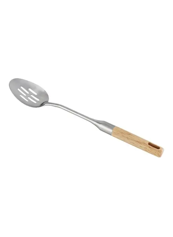 Berger Stainless Steel Slotted Spoon With Rubber Wood Handle Silver/Beige