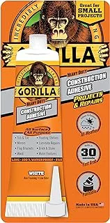 Gorilla Heavy Duty Construction Adhesive, 2.5 ounce Squeeze Tube, White 1 Pack 8020001