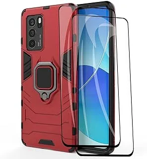 TAMIA Case and [2 Pack]Screen Protector Compatible with Reno 6 Pro 5G, Shockproof TPU/PC Protection Cover with 360° Rotating Ring Kickstand, Anti-Scratch Bumper Shell (Red)