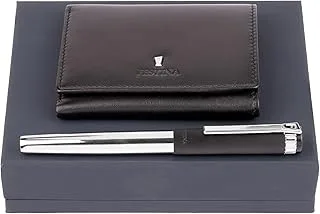 Festina FPER154A Rollerball Pen and Card Holder 2-Piece Set, Black/Silver