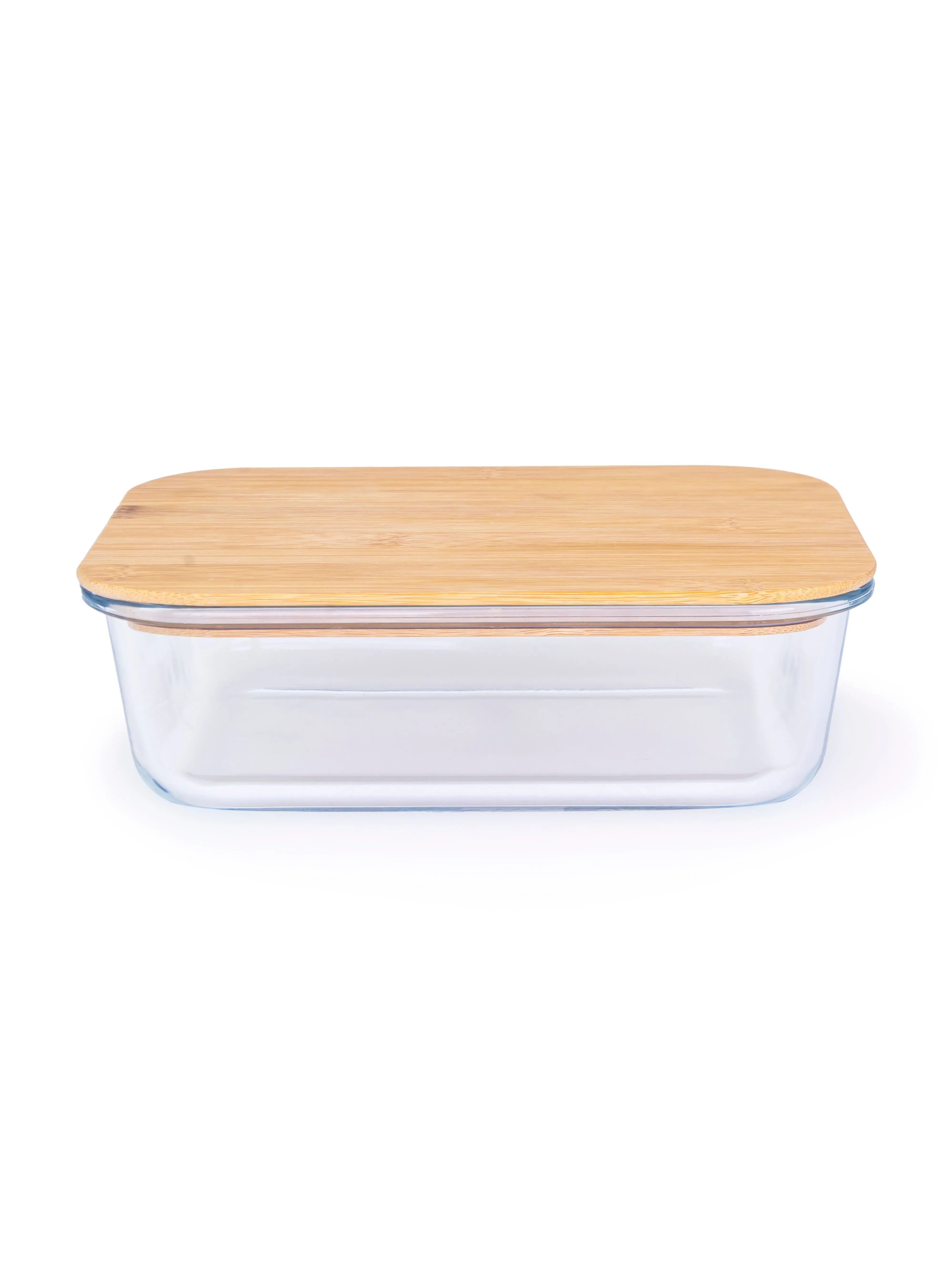 Cuisine Art Rectangular Glass Food Container With Bamboo Lid Clear 1500ml