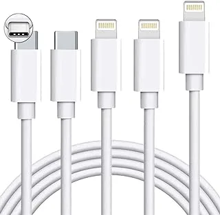 شاحن كابل USB C معتمد من MFi إلى iPhone 12، 5 عبوات بطول 3أقدام/6أقدام/10أقدام سلك Lightning من النوع Rosyclo من النوع C يدعم سلك توصيل الطاقة السريع متوافق مع iPhone 14 Pro Max/13/11/XS/X/8، iPad، iPod أبيض