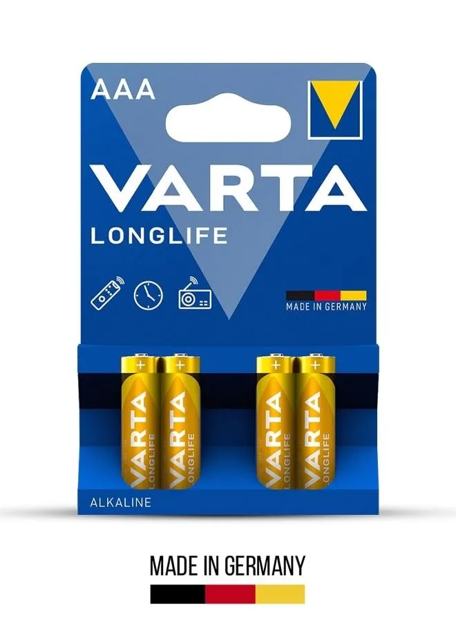 VARTA Varta Longlife AAA Alkaline Battery for Long-Lasting Performance in Everyday Devices (4-Pack)