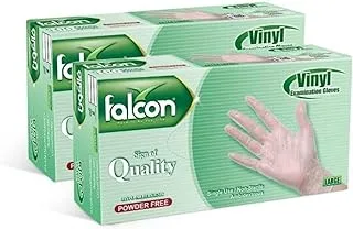 Falcon Vinyl Gloves - Clear Powder Free Large (2 Packs x 100 Pieces)