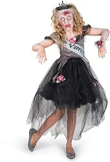 Mad Toys Zombie Prom Queen Kids Halloween Cosplay Dress-Up Roleplay Spooky Theme Party Trick or Treat Costume Dress with Sash, Crown and Corsage Black XL 9-10 Years 84507XL